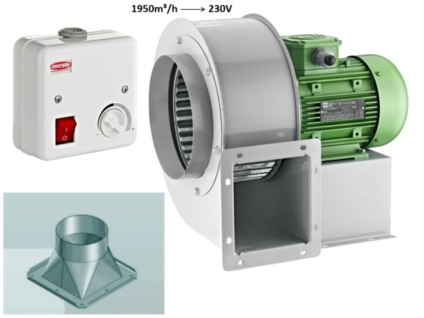 Axiallüfter Gastro Airbox Radial Axial Ventilator 1950m³h+ 5A Regler + Adapter