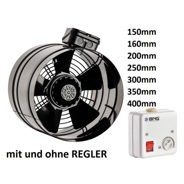 Axial Rohrventilator 150 160 200 250 300 350 mm Zuluft Abluft Rohrlüfter+ Regler