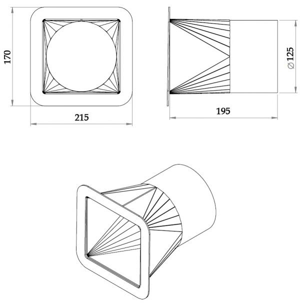 Rundflansch Adapter 4-eck/rund Radialgebläse Radiallüfter Ventilator Ø120 Blech für POBRA 260